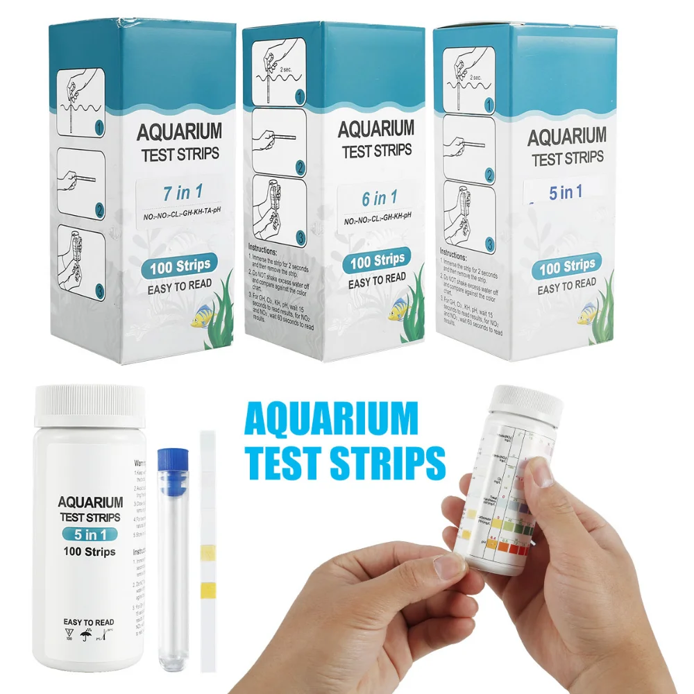 100Pcs Aquarium Test Strips Water Test PH Strips Multipurpose 5-7 in 1 Fish Tank Test Kit for Aquarium Pool Accessories