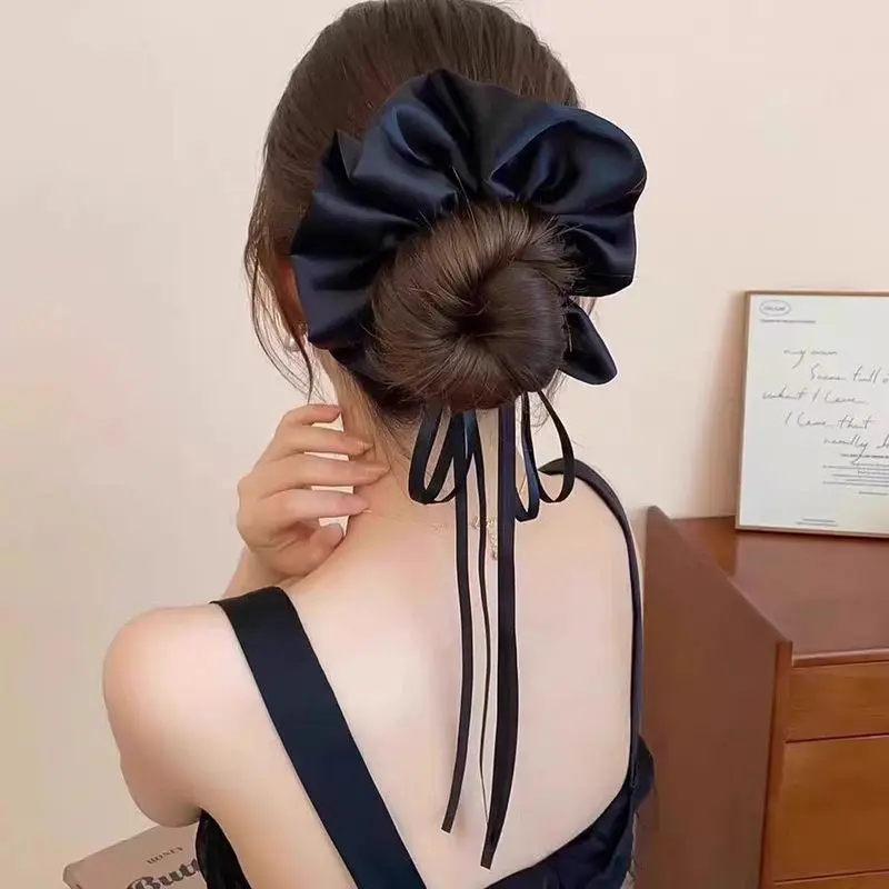 1pc Large intestine headband, creamy white ribbon, bow, drawstring, satin headband, large intestine headband view 5