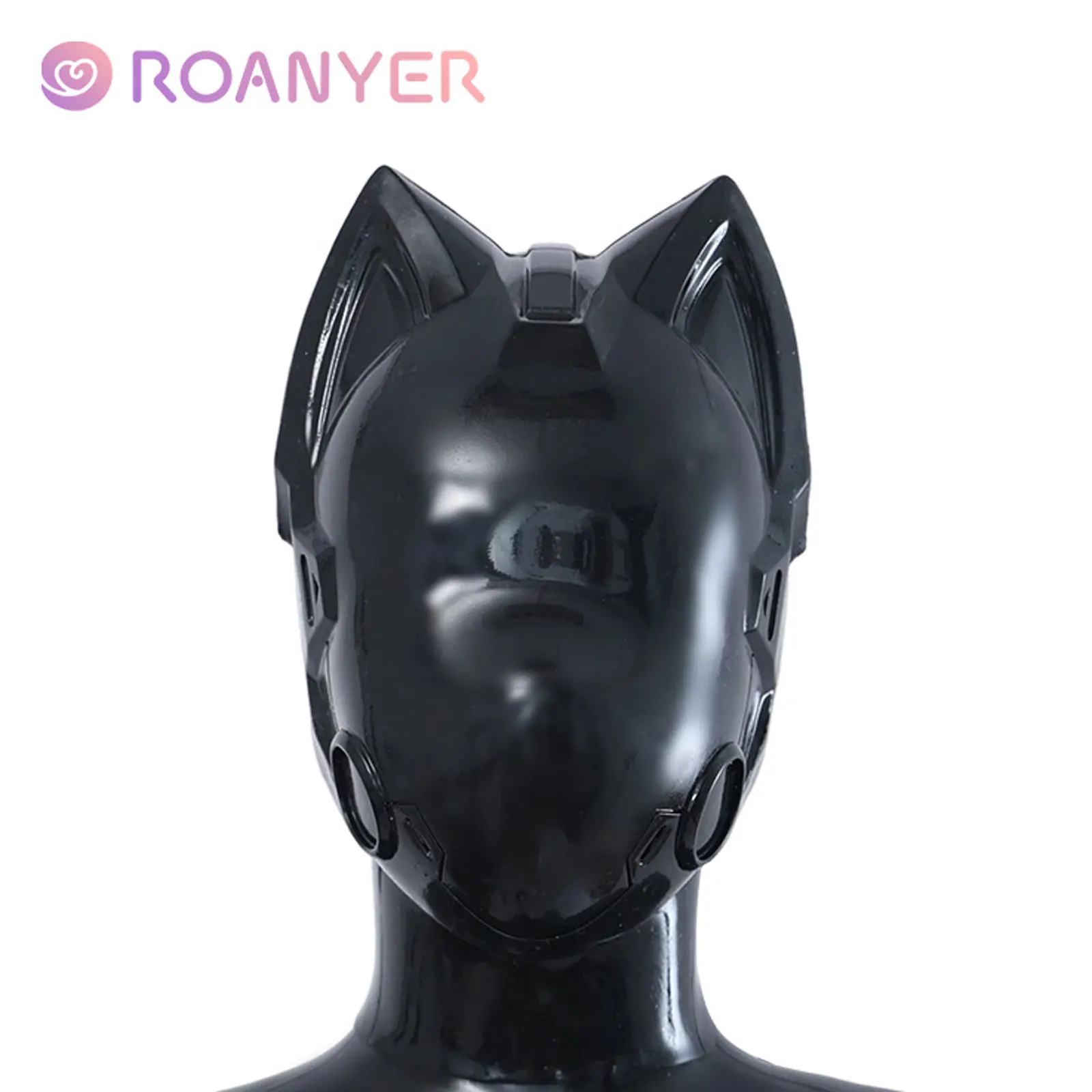 Roanyer Black Cyber Cat Gloss Soft Silicone Mask with Gag Micro-Hole Eyes Costumes for Halloween Party Cosplay