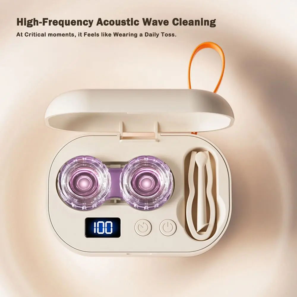 Ultrasonic Contact Lens Cleaner Full-automatic Smart Timer Contact Lens Cleaning Machine Rechargeable Convenient