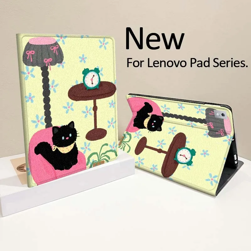 

Retro Cat Illustration Pattern For Lenovo Tab Xiaoxin Pad 700 Y900 Gen4 K10 P11 GT K11 3rd P11 P12 Plus Pro Gen Tablet Case