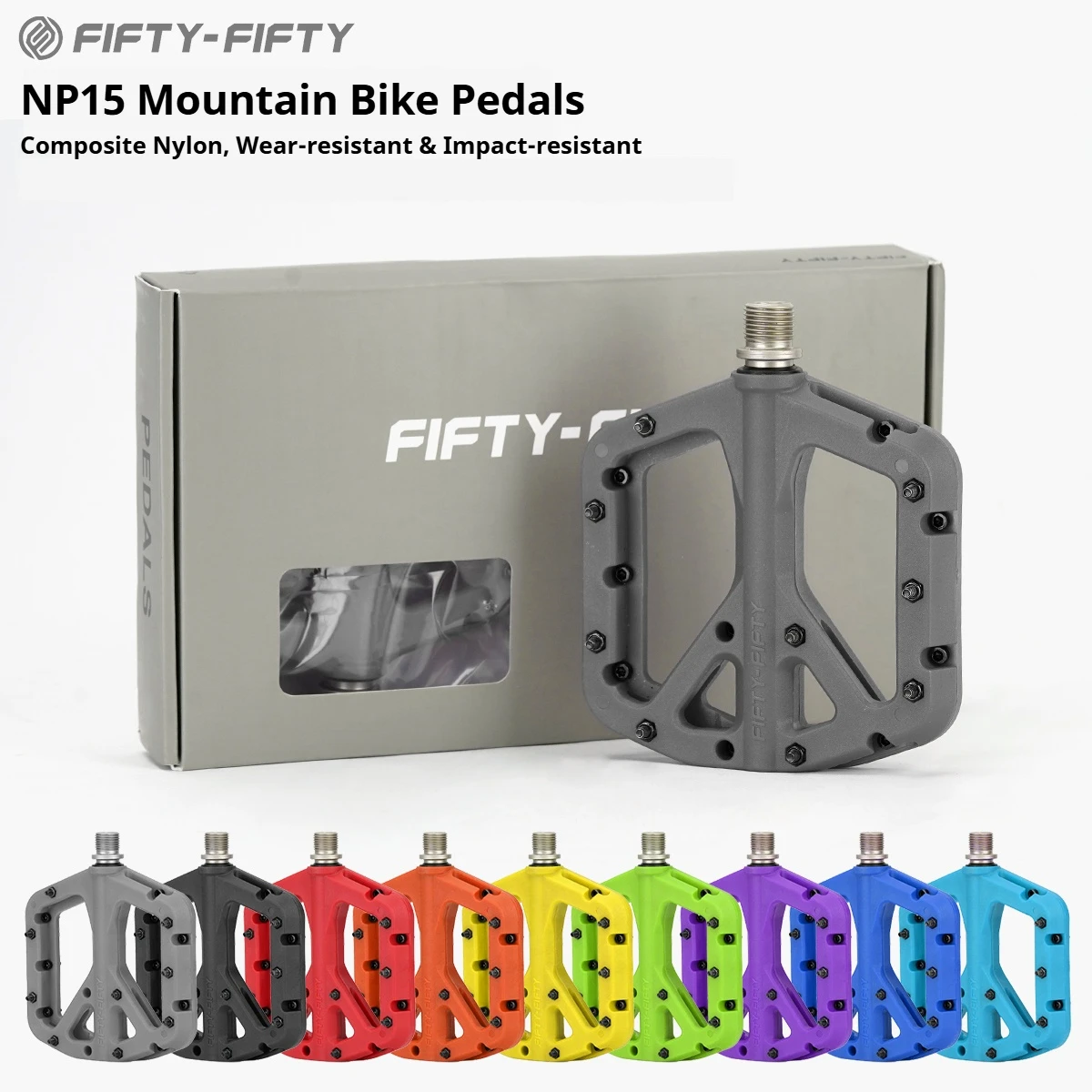 Fifty-Fifty Fahrradpedale aus Verbund-Nylon, flache Plattform, ultraleicht, verbreitert, rutschfest, stoßfest, passend für MTB, Rennrad, Downhill-Bike