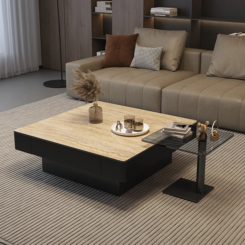 

Minimalist light luxury high-end rock slab coffee table modern simple living room home new square coffee table combination