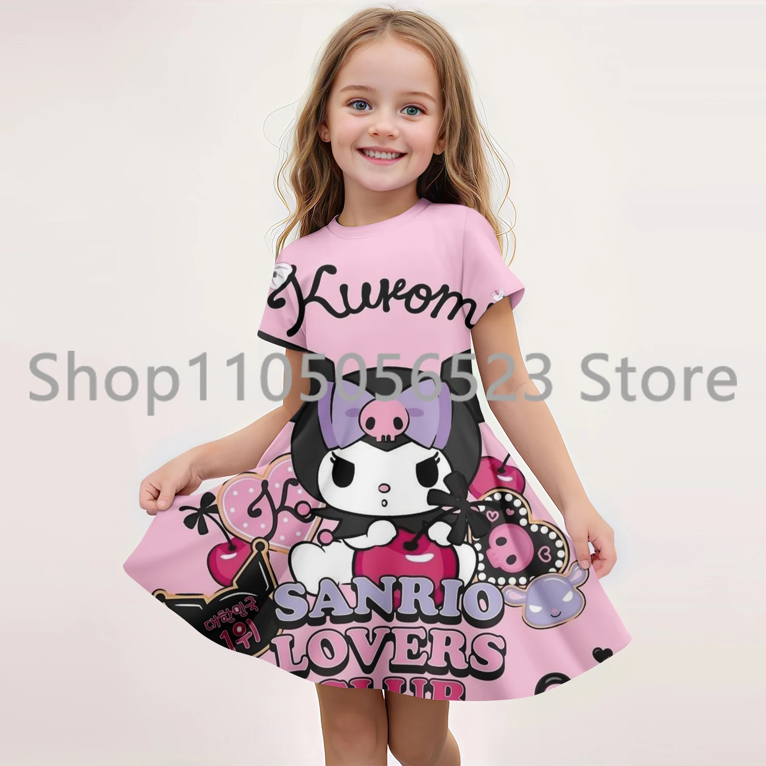 

Новая летняя детская одежда, романтическое милое платье Kuromi с короткими рукавами и 3D принтом для девочек 7–13 лет, детская одежда для выступлений