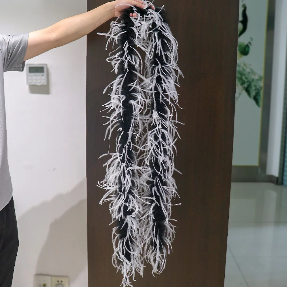 

2m White Black Ostrich Feathers Boa Women's Carnival Costume Accessory Professional Stage Performance Craft Ladies Fluffy Prop