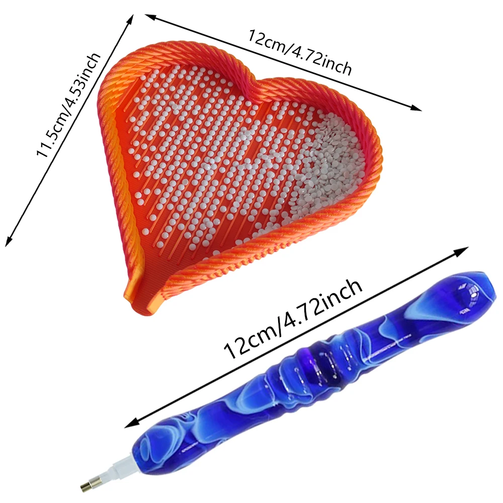 5D Diamond Painting Tool Kit, Point Drill Pen with 6 Tips, Grooved Heart Tray & Wax Clay, Craft Accessories for Nail Decor