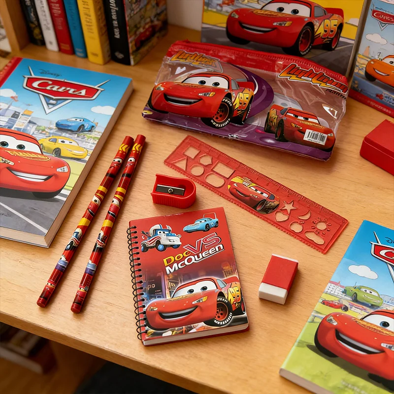 7Pcs Cars Lightning McQueen Stationery Set with Pencil Case, Notebook, Ruler, 2Pencils, Sharpener & Eraser view 5