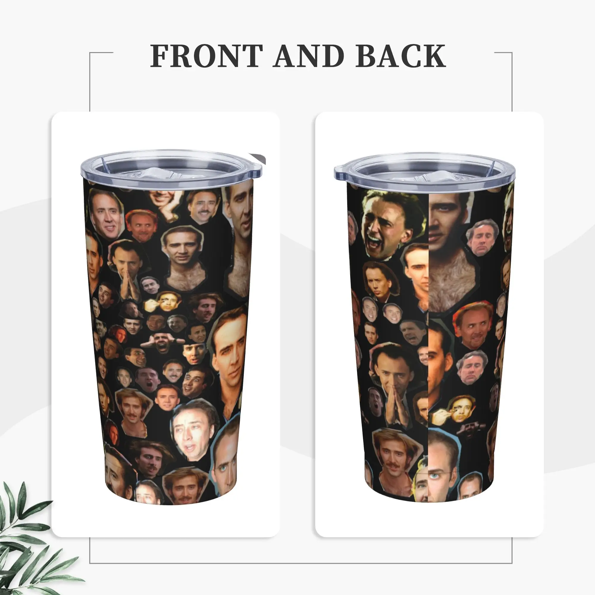 Nicolas Cage Faces Collage Insulated Tumbler with Straws Lid  Vacuum Thermal Mug Outdoor Portable Hot Cold Drinks Cup, 20oz