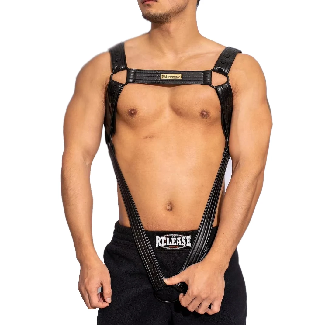 

Designer Temptation Male Gay Hot Hollow Thong Harness Chest Shoulder Straps Men's PU G-strings Underwear