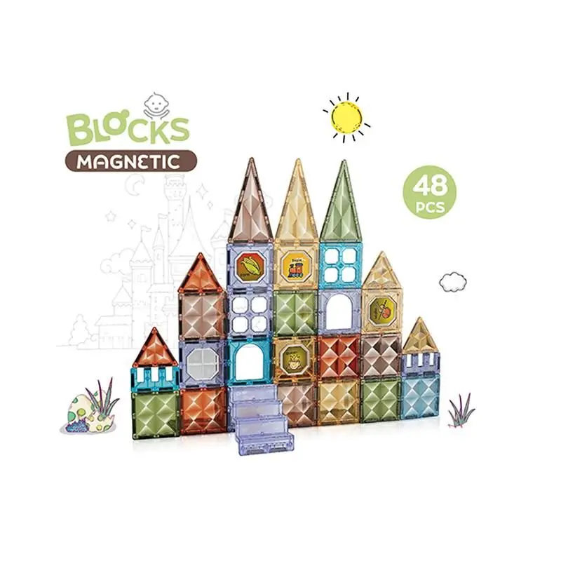 48 imaginative magnetic blocks for children's educational building blocks in 3D tile STEM learning toys