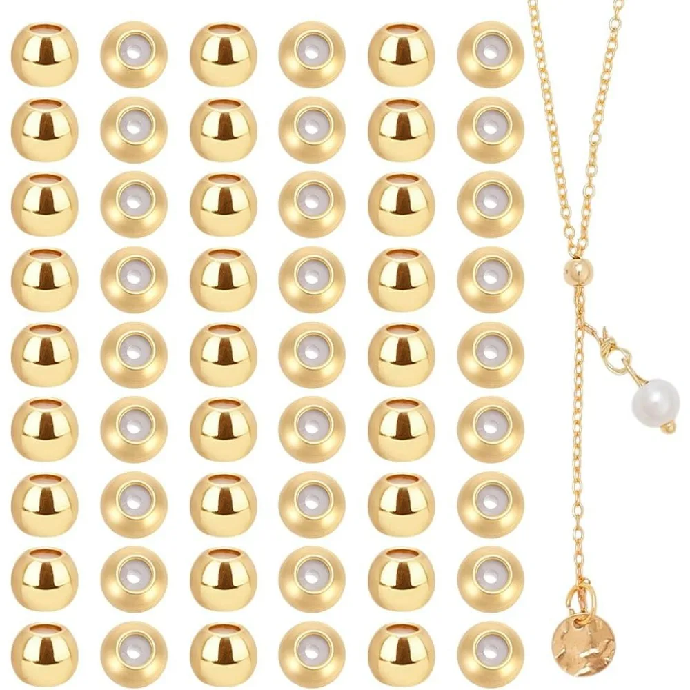

Slider Beads 60pcs 4mm Small Beads Positioning Spacer Bead Adjustable Brass Rubber Bead for Summer