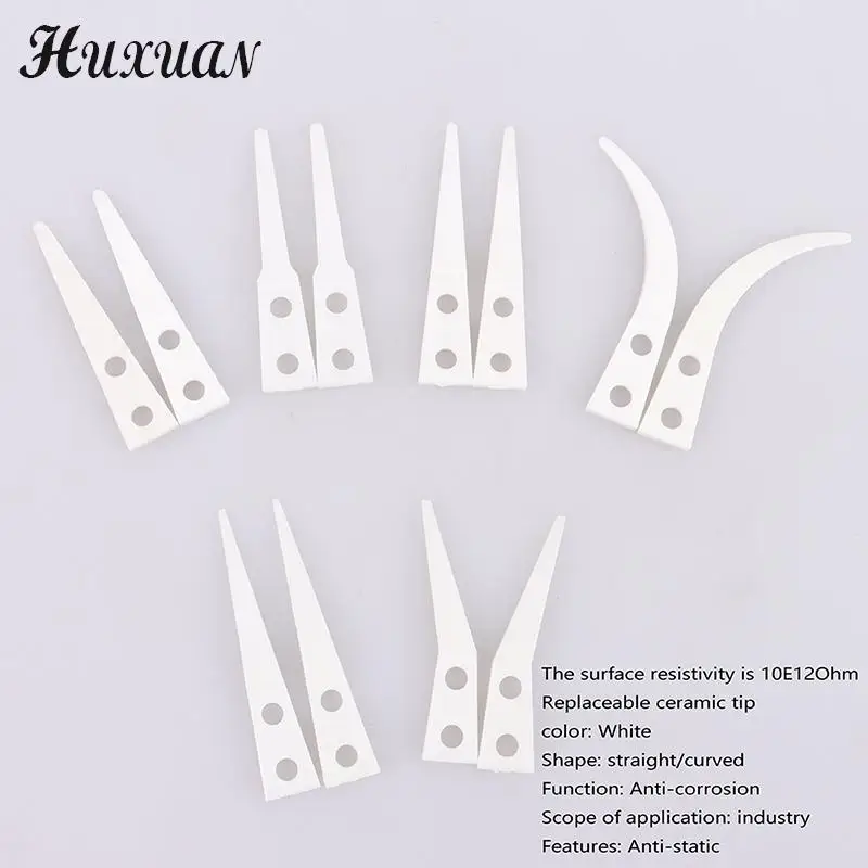 

2pcs Insulated Straight Curved Tip Anti-static Ceramic Tweezers Electronic Industrial Ceramic Tweezers For Industry