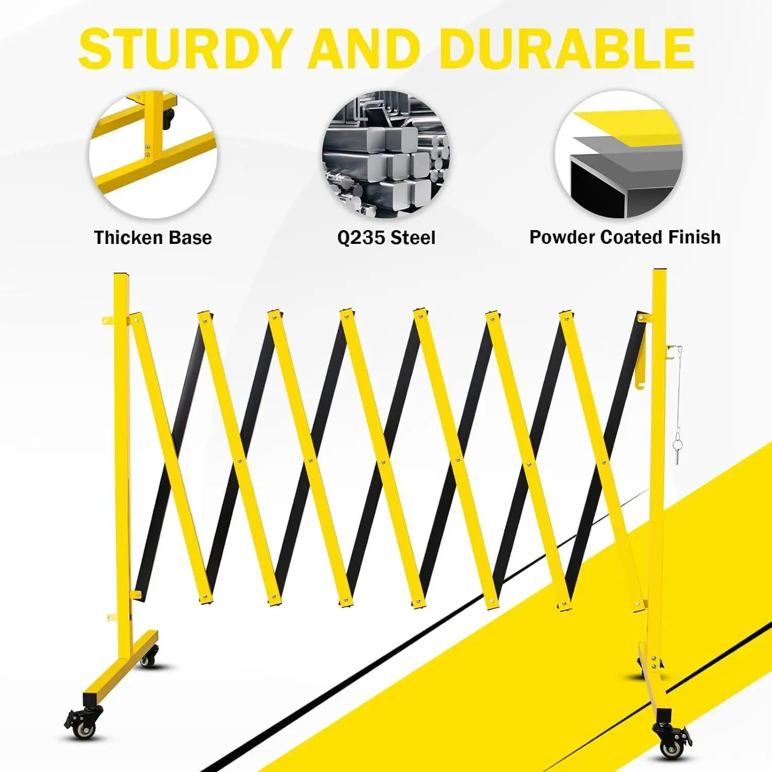 11FT Portable Metal Expandable Barricade with Wheels - Retractable Security Gate for Outdoor Traffic & for construction Use