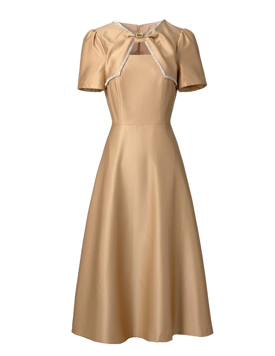 Zjyt primavera verão elegante frisado ocasião especial vestidos de festa para mulheres manga curta cor sólida midi aline vestido feminino robe