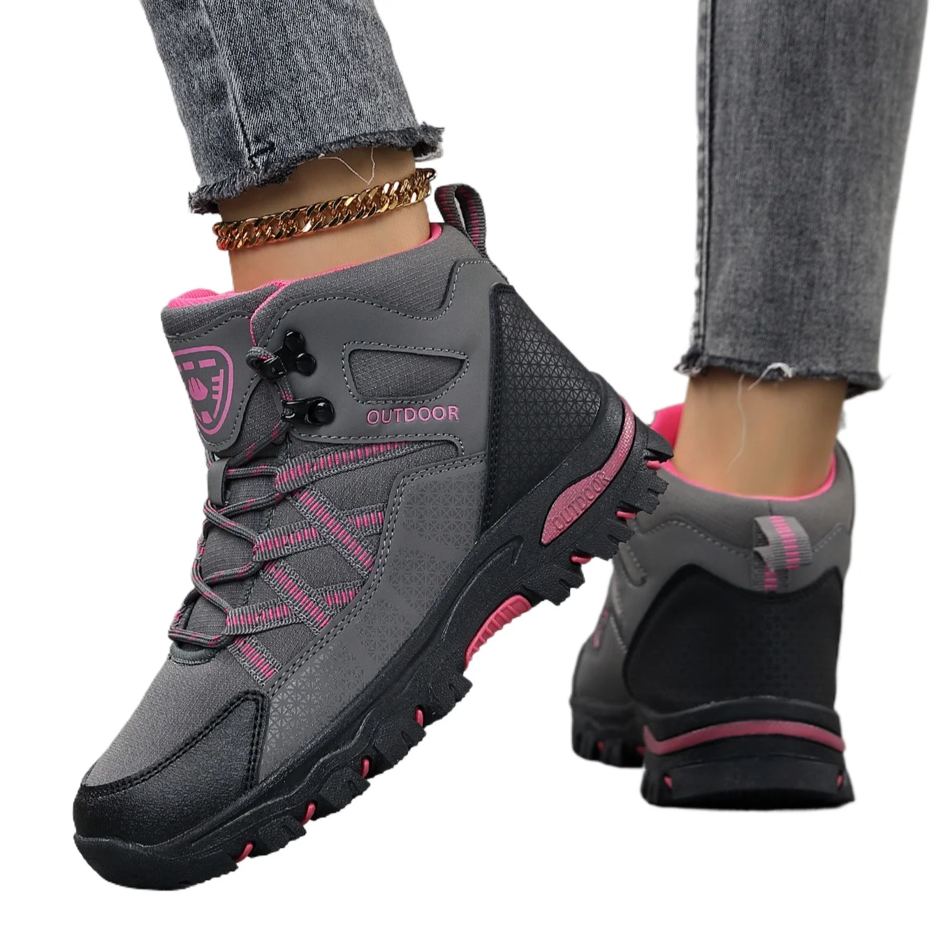 High Top Hiking Boots Women Wear Resistant Outdoor Sneakers Breathable Non-slip Ankle Boots for Camping Trekking Walking