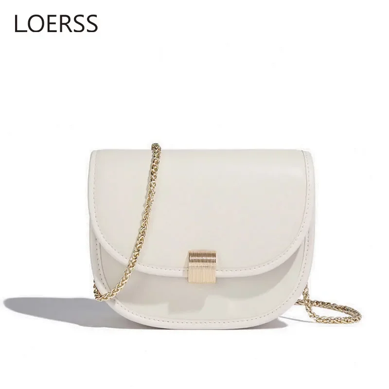 Loerss Echt Lederen Dames Schoudertas Vintage Half Ronde Zadeltas Franse Lederen Crossbody Tas Veelzijdige Dames Handtas