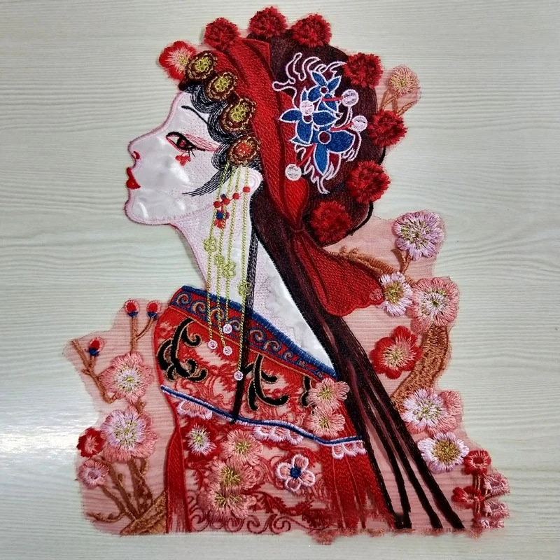 1Pc Embroidery Patch Opera Applique Peking Beaded Character Applique Repair 39*32CM