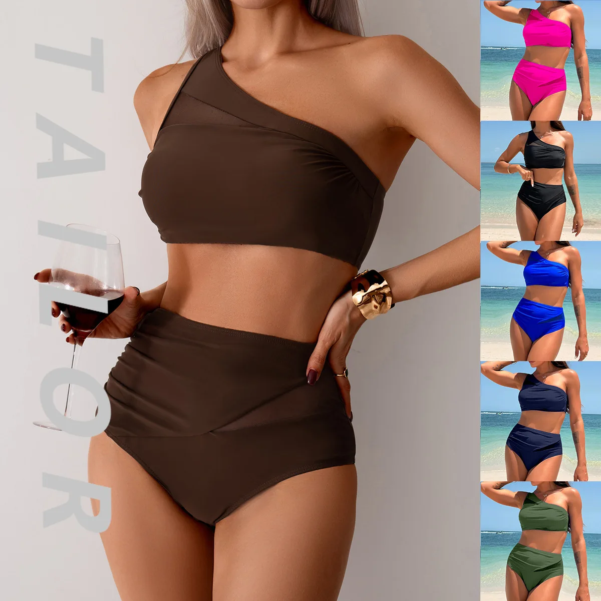 

2025 new shoulder swimsuit women's quick-drying split sexy bikini swimsuit wholesale