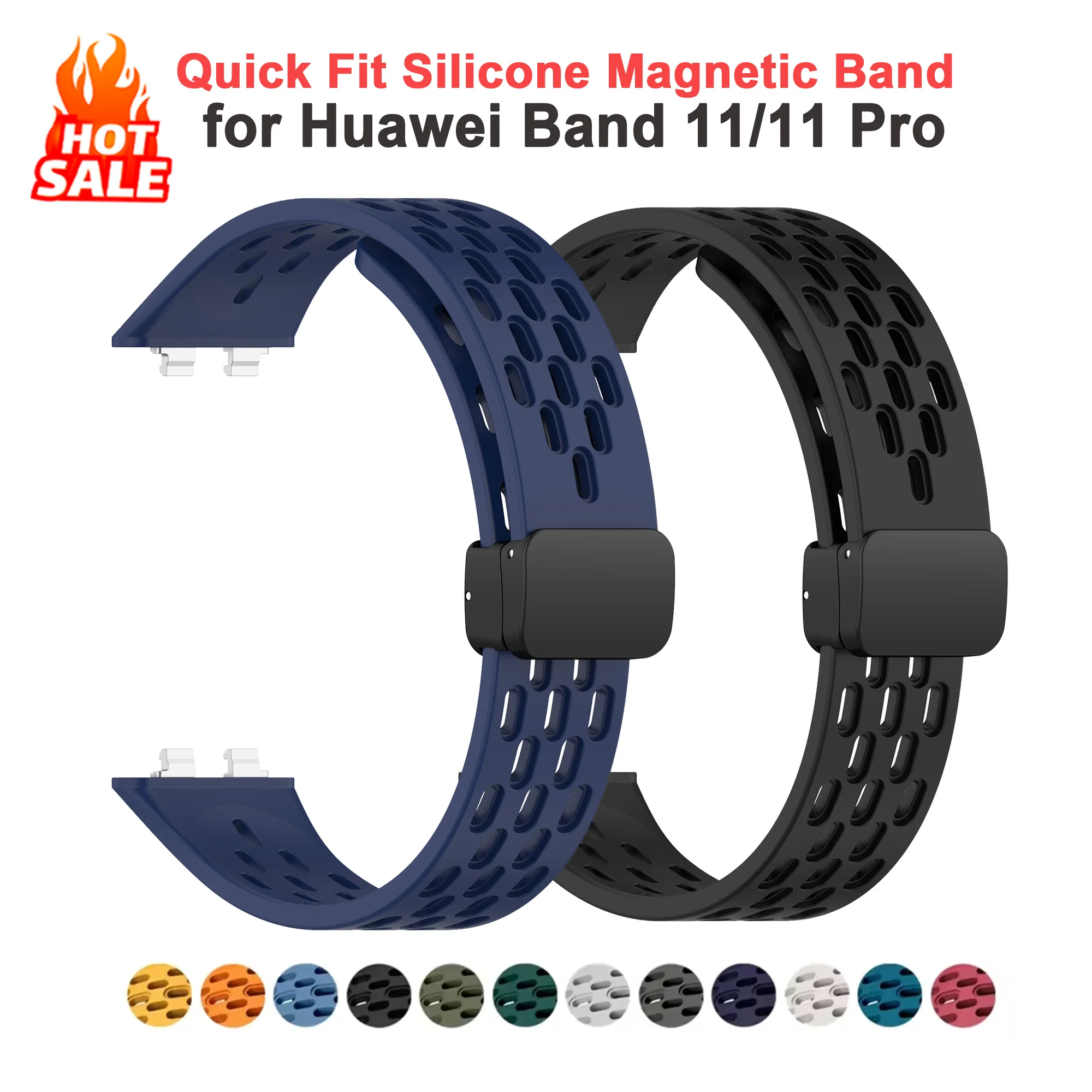 Magnetic D Folding Buckle Sports Silicone Band For Huawei Band 11 11Pro Replacement Strap For Huawei Band 11 Pro Accessories