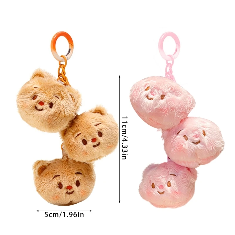 L5YF Cream Bear Cartoon Plush Key Pendant Plush Animal Keyring Backpack Hanging Charm