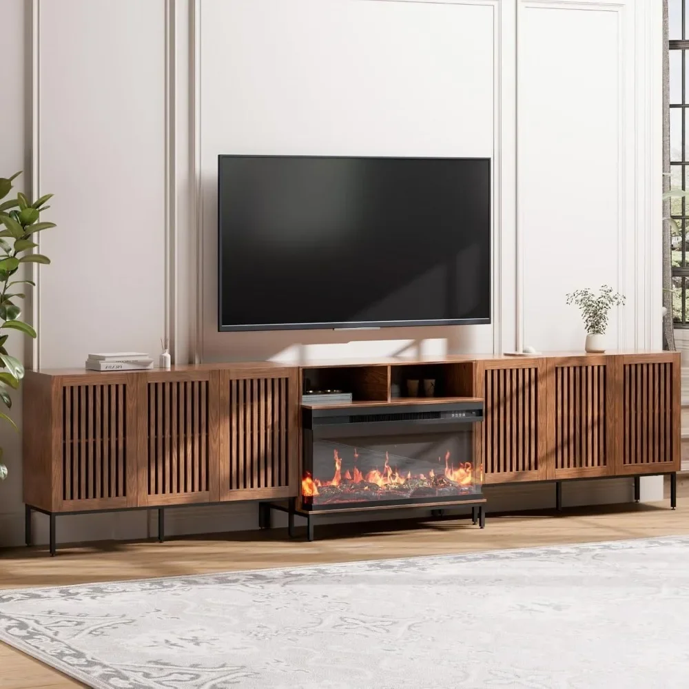 

3-Sided Glass Farmhouse Fireplace TV Stand for TVs Up to 110 Inch, Entertainment Center with 36" Electric Fireplace, Brown TV