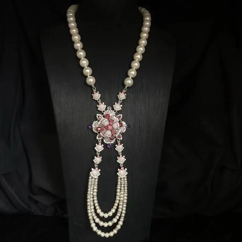 New Exquisite And Elegant Flower Necklace Earring Set Long Tassel Shoulder Sweeping Women'S Jewelry