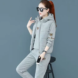Women's 3 Piece Set Casual Tracksuit Autumn Winter Sport Suit Hoodies+Vest+Pants Warm Sporting Women Set Outwear Suit