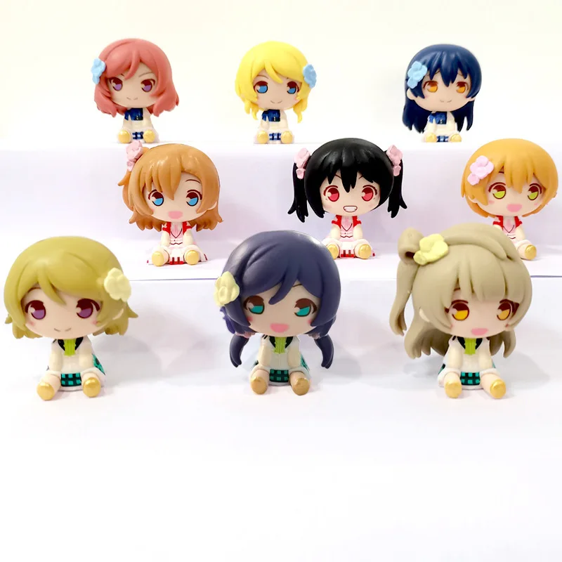 9Pcs/1Set Q Version Anime Figure Love Live! School Idol Project Kotori Minami Honoka Kousaka PVC Cute Sitting Figure Toy