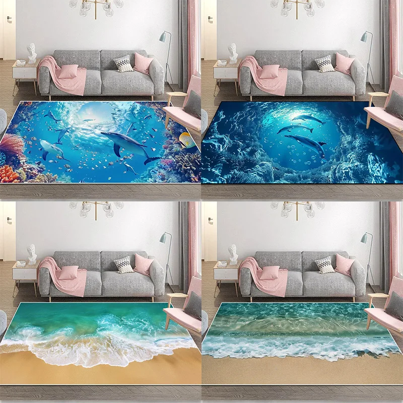 Alfombra de visión 3D de mar, alfombra moderna para sala de estar, para dormitorio infantil, juego para gatear