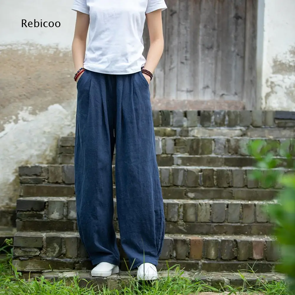 Elastic Waist Baggy Pants For Women Pleated Front Design Roomy Silhouette With Side Pockets For Commuting And Daily Going Out
