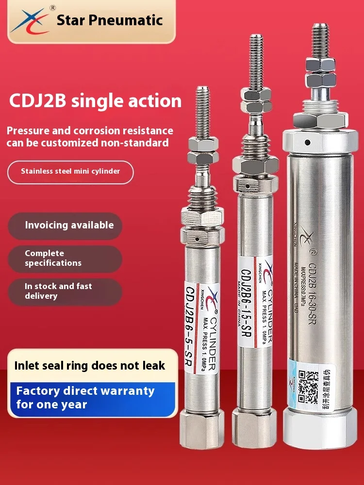 Xingchen Pneumatico Pequeño Bolígrafo De Acero Inoxidable Mini Cilindro PB Entrada De Cola De Acción Única CDJ2B6/10/16-10 S