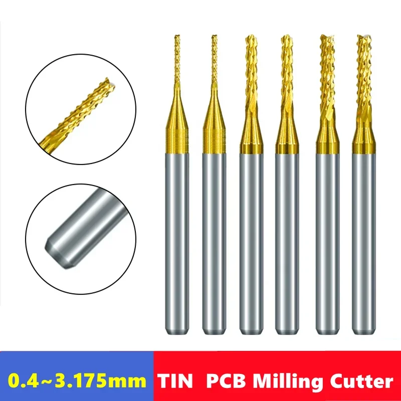 10 buah PCB Milling Cutter lapisan timah 0.8-3.175mm set CNC Milling Bit 3.175mm (1/8)Shank Carbide End Mill untuk mesin PCB