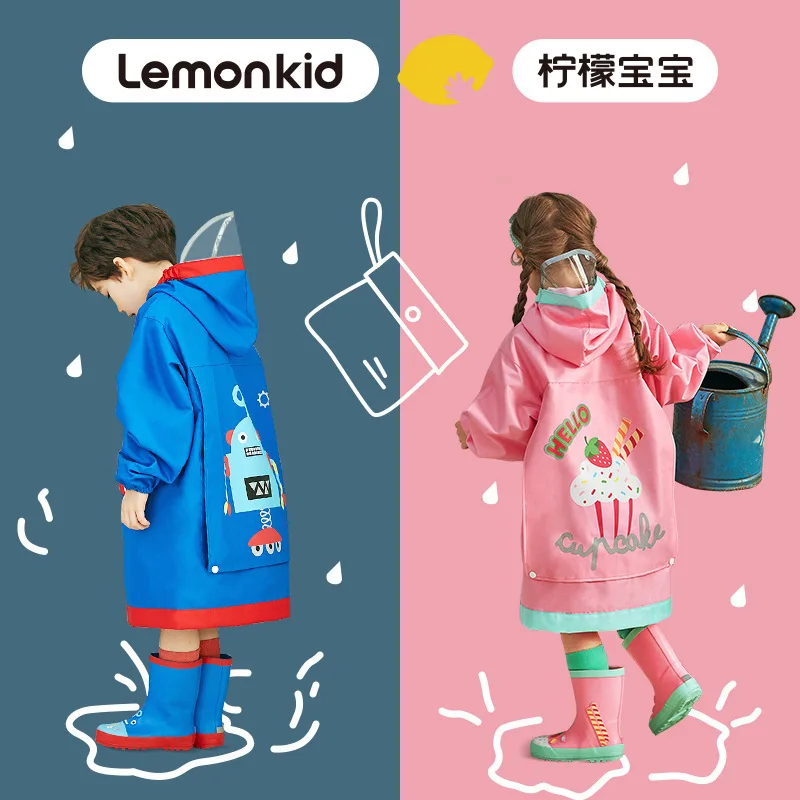 Lemonkid Children's Raincoat Primary School Schoolbag Raincoat5-12Year-Old School Season Professional Pupil Raincoat Poncho