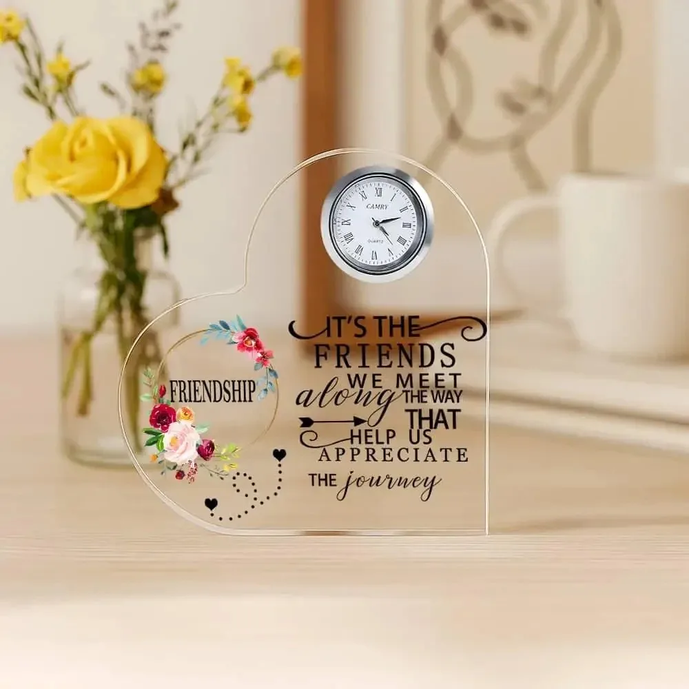 CIFBUY Clear Acrylic Heart Plaque, Colorful Floral Friendship Desk Decor, Inspirational Quote Home Office Aesthetics Wall Art