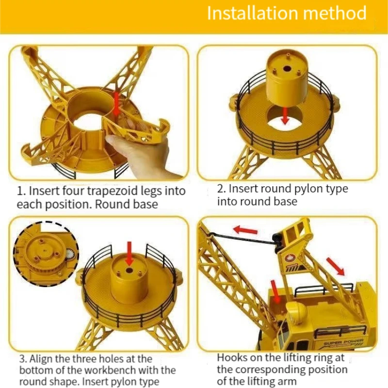 Modèle de grue à tour télécommandée électrique pour enfants, camion RC, véhicule d\'ingénierie, simulation de grue, jouets pour garçons, cadeau