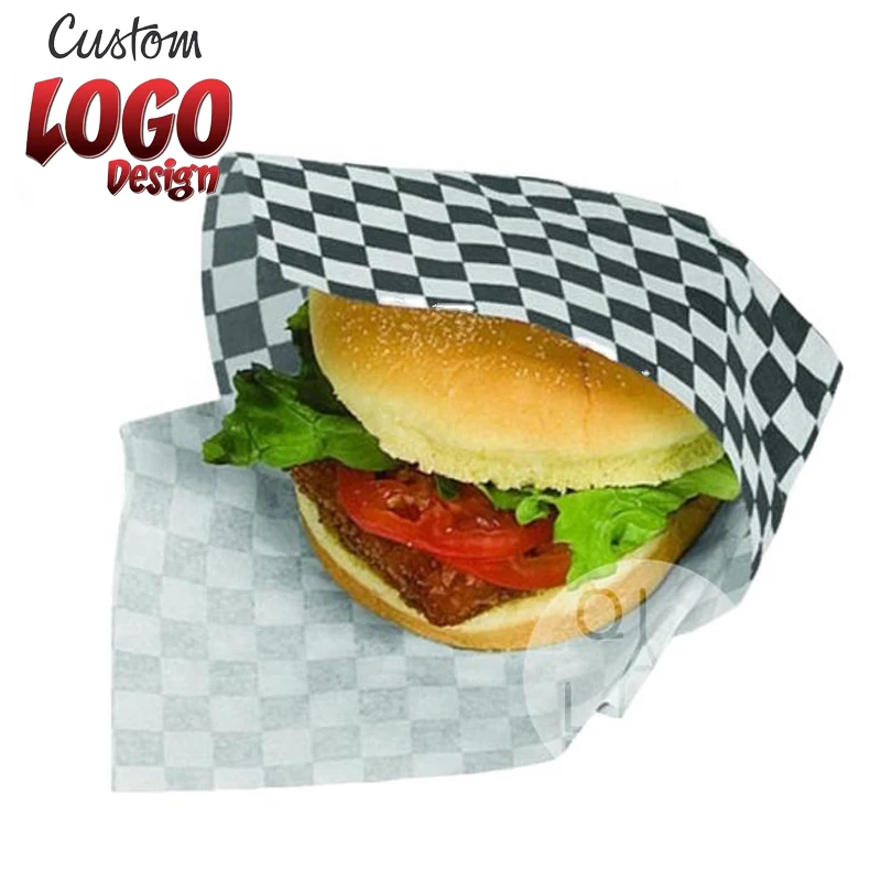 Custom Printed Logo Food Grade Restaurant Custom Greaseproof Paper Fast Food Wax Pe Wrapping Paper White