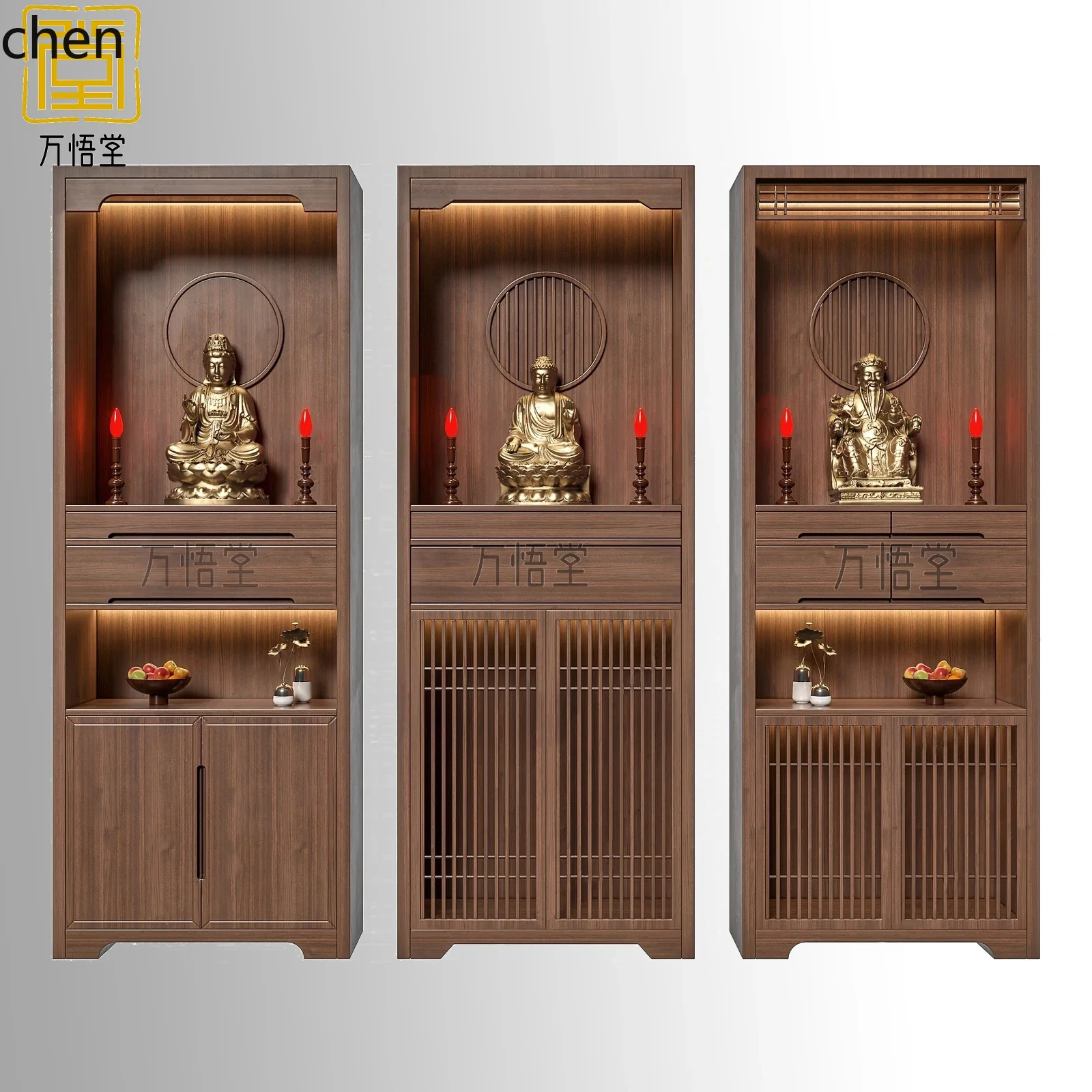 

H1 solid wood two-layer Buddhist niche vertical cabinet Guanyin landlord main shrine simple table