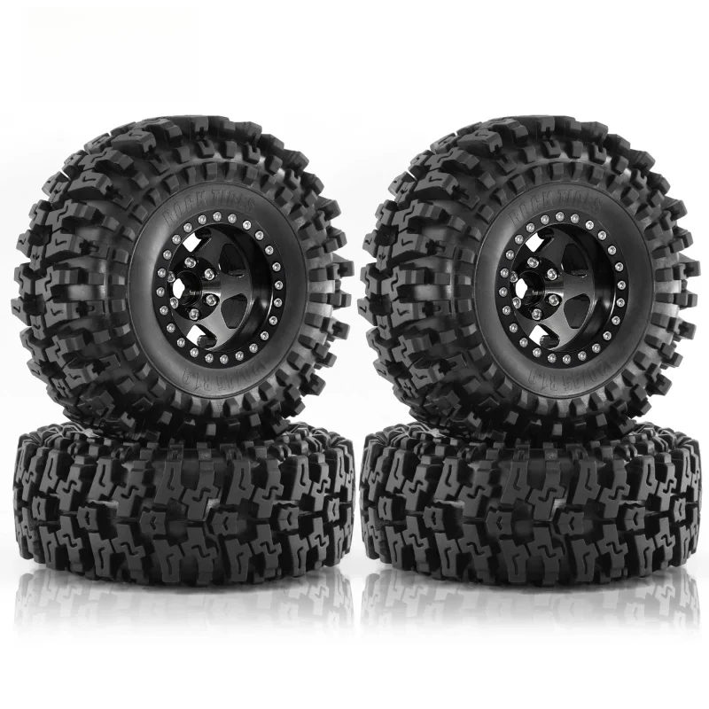 

4Pcs 1.9 Beadlock Wheel Aluminum and 1.9 RC Crawler Tires for 1/10 RC Crawler Car Traxxas TRX4 Axial SCX10 II