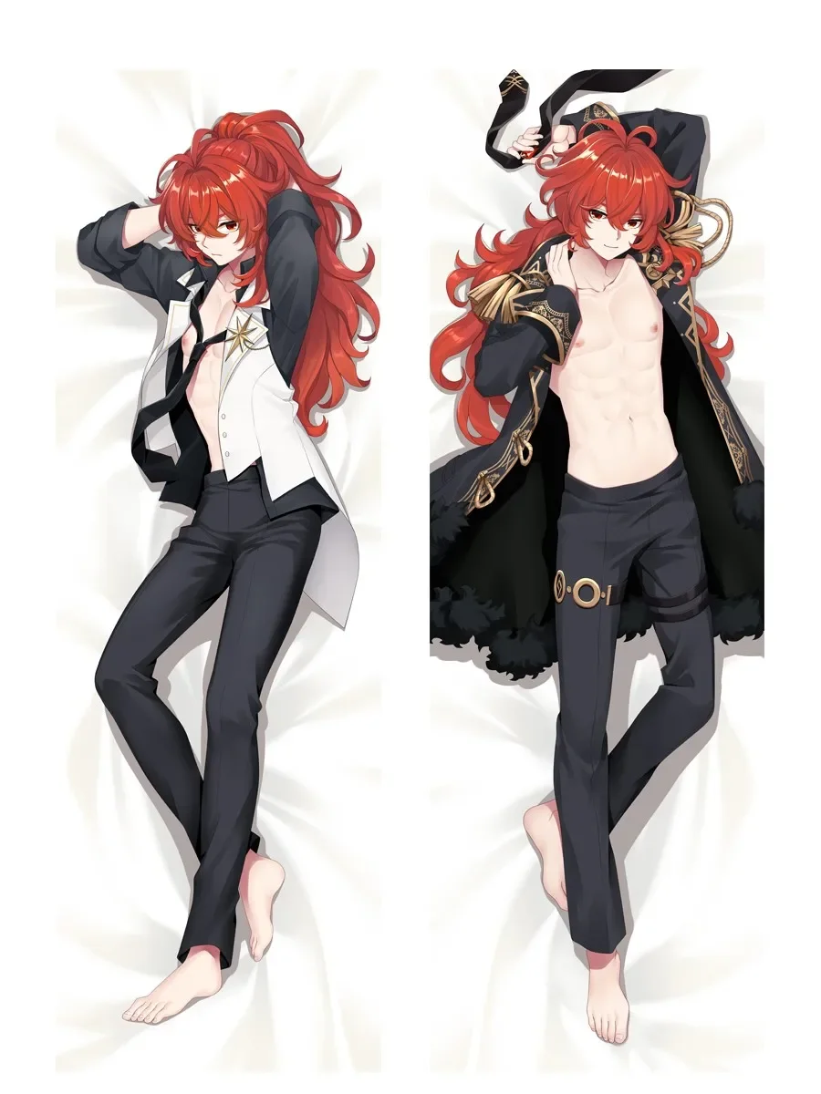 2WAY Anime Game Genshin Impact Diluc Character Dakimakura Anime Body pillowcase Hugging Long Girl Pillow cover Sexy Pillowcase