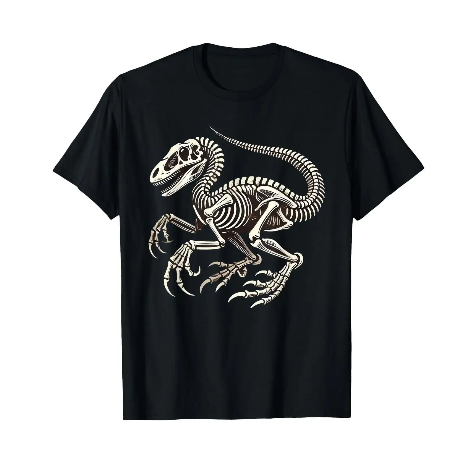 Velociraptor Dinosaur Skeleton Halloween T Shirt vintage Washed Top For Everyday Wear Stretched Unisex Stylish homme Slightly