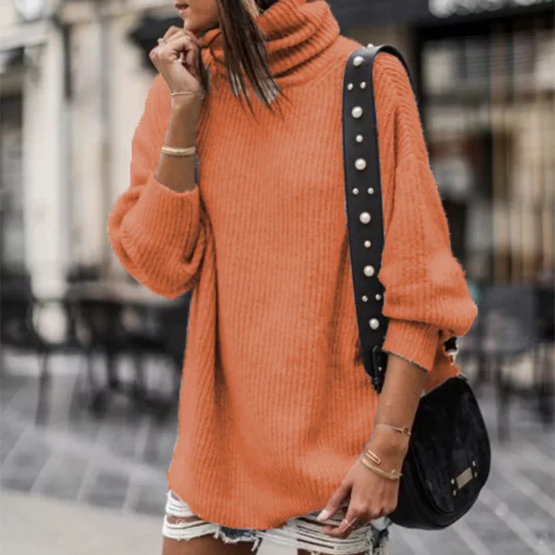 

Осень-зима, новые женские джемперы для поездок на работу, винтажные однотонные водолазки, свитер, топы, повседневные свободные вязаные пуловеры с длинными рукавами