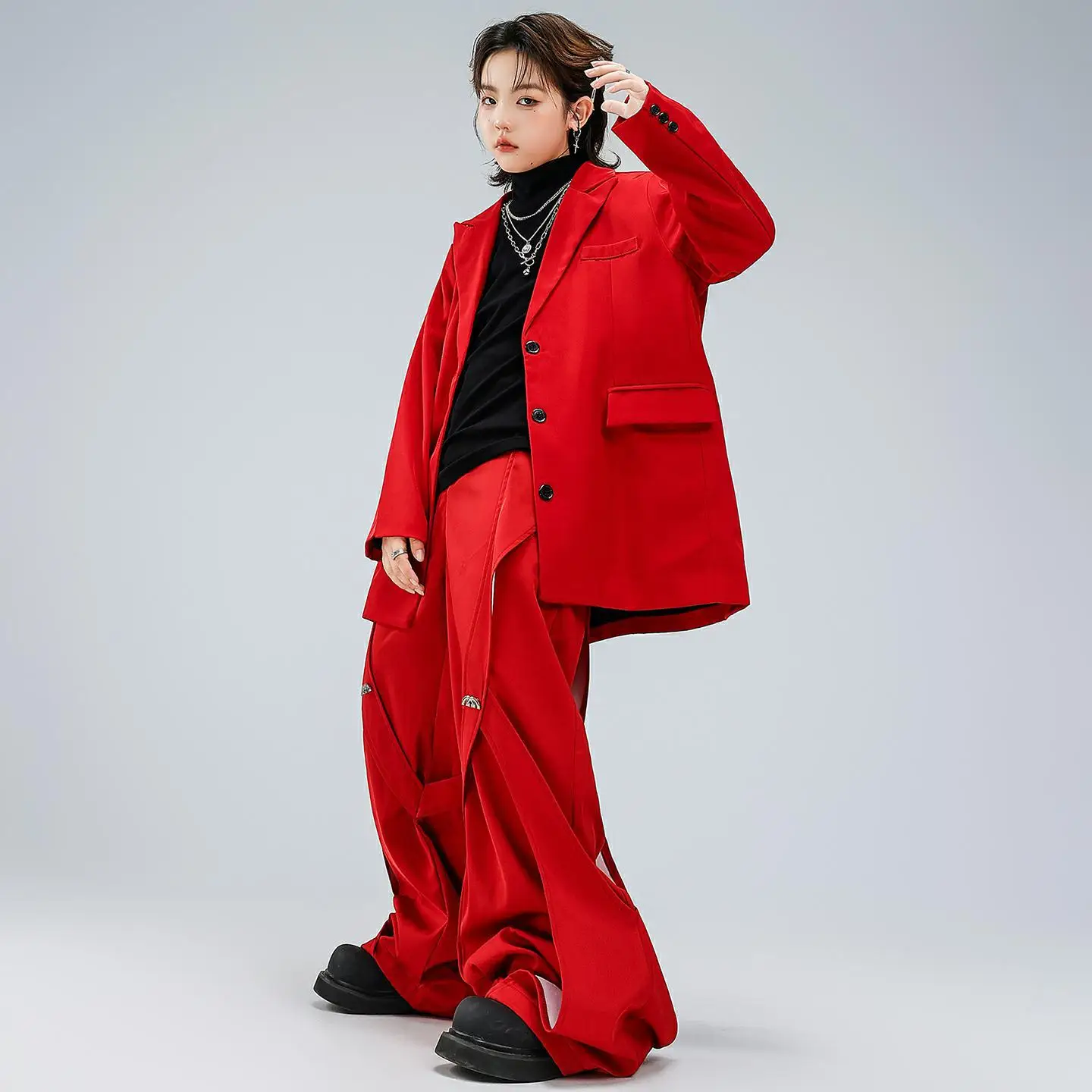 طفل Kpop الهيب هوب الملابس سترة حمراء أعلى الشارع عارضة المفكك دعوى السراويل لفتاة صبي الشارع ملابس رقص الملابس