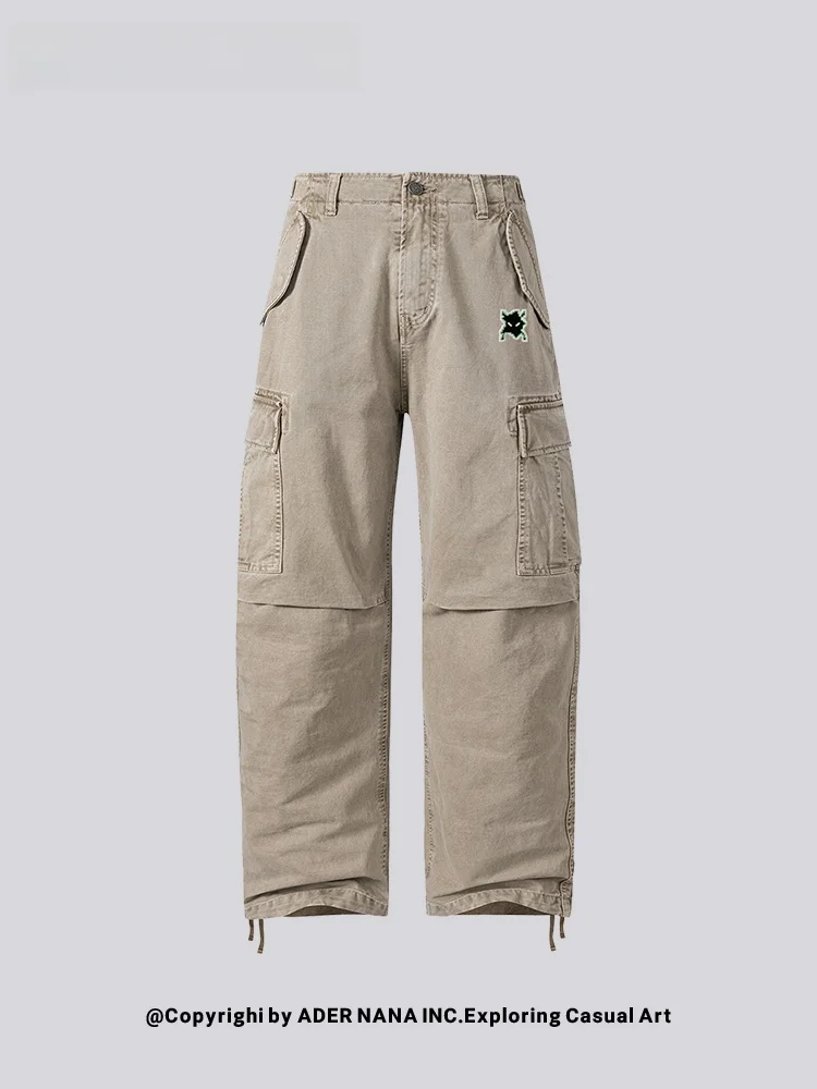 

American Workwear Sle Men's Loose Straight Leg Casual Pants Multi kets Bla Trendy Cotton Straight Tube Pants