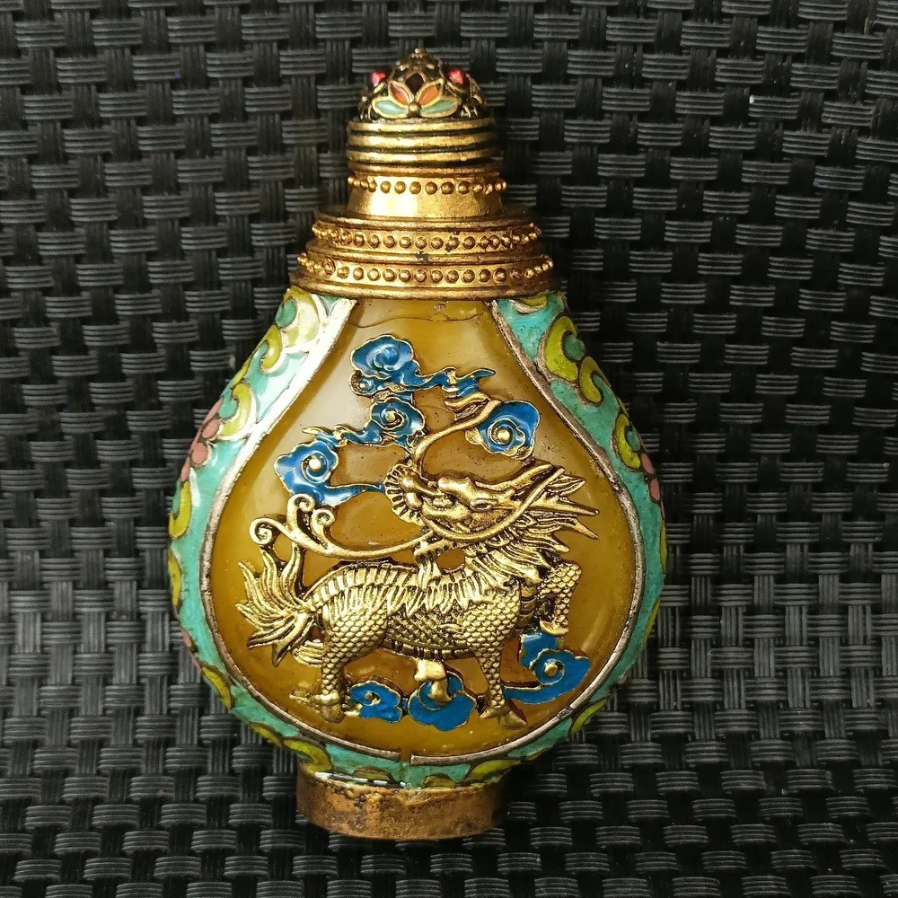 

Бутылка для табака из чистой меди, двусторонняя инкрустированная бутылочка для табака Qilin Cloisonne