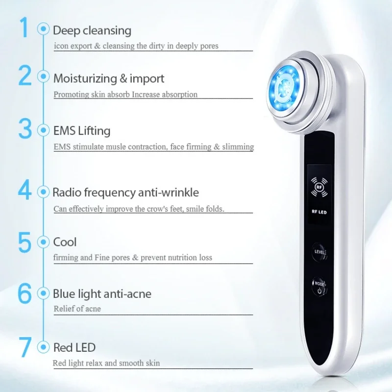 Radio Frequency Facial Massager, EMS Rejuvenescimento da pele, Anti Aging, Instrumento de beleza, LED Photon, Mesoterapia, Face Lifting