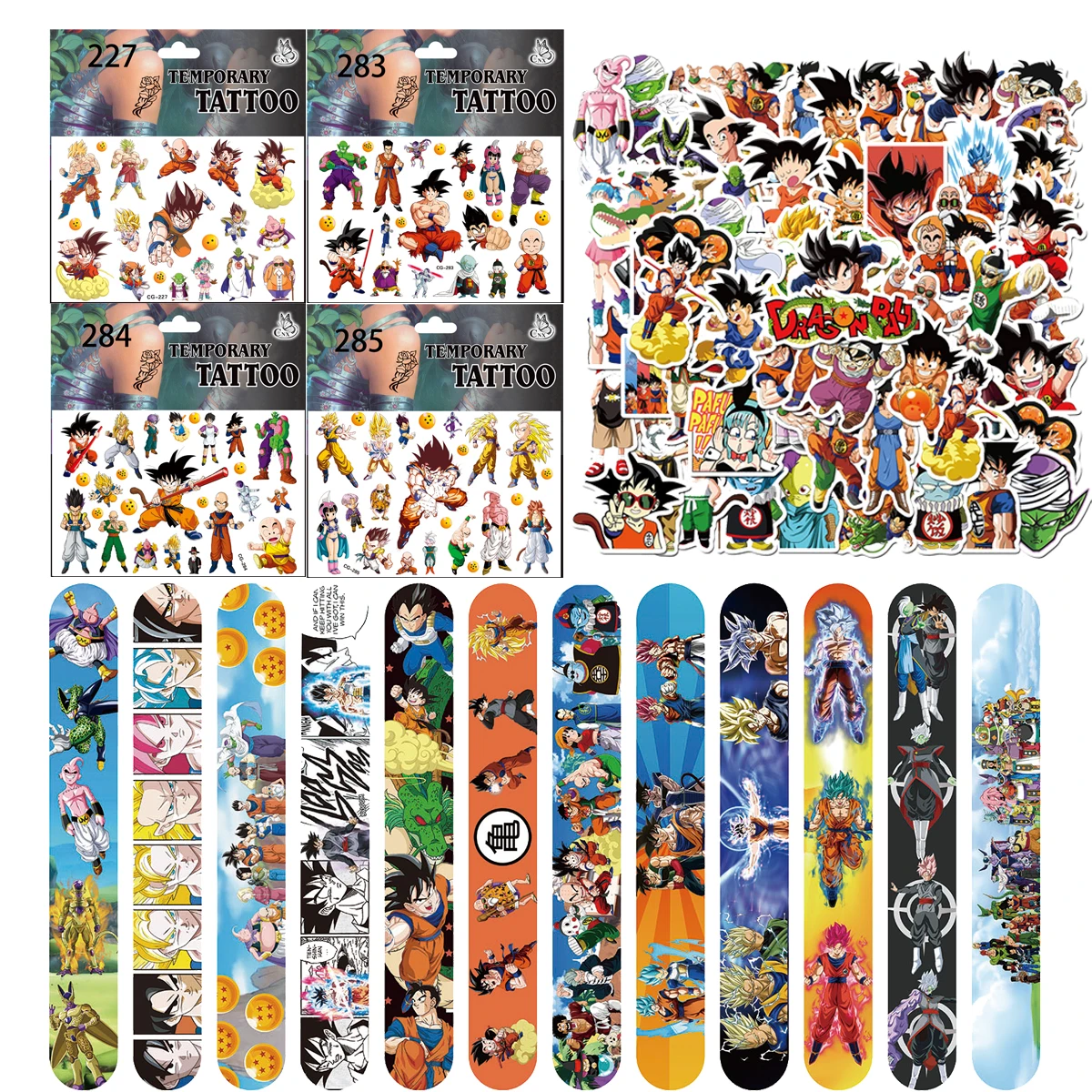 Anime Dragoned Ball Party Favors Slap Bracelets Cartoon Temporary Tattoos Stickers Snap Bracelets for Kid Birthday Party Supplie