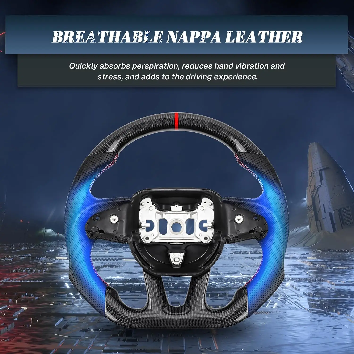 Real Carbon Fiber Steering Wheel For Dodge Challenger Charger Durango 2015-2023 D-shaped Nappa Perforated Leather Steering Wheel