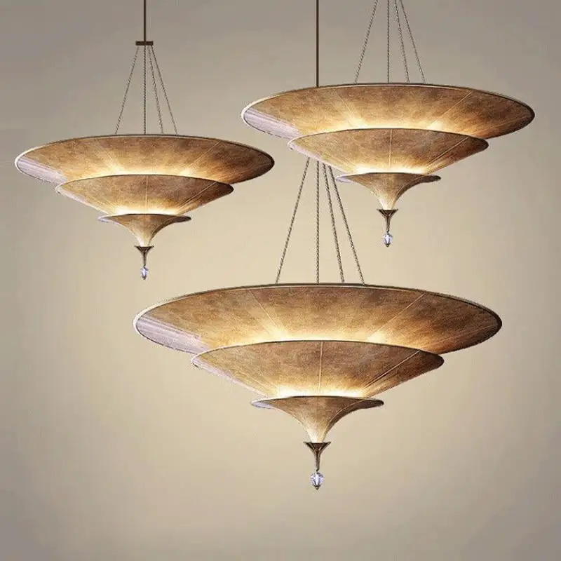 

Sculptural Thai Parasol Chandelier - Wabi-Sabi & New Chinese Fusion Light for Vaulted Lobby, Stairwell & Dining