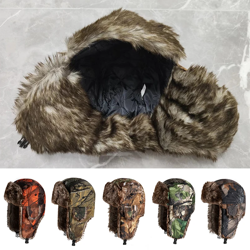 Colorful Unisex Earflap Hat Winter Warm Outdoor Flaps Ski Riding Hat For Women Men Comfort Fleece Camouflage Elderly Caps