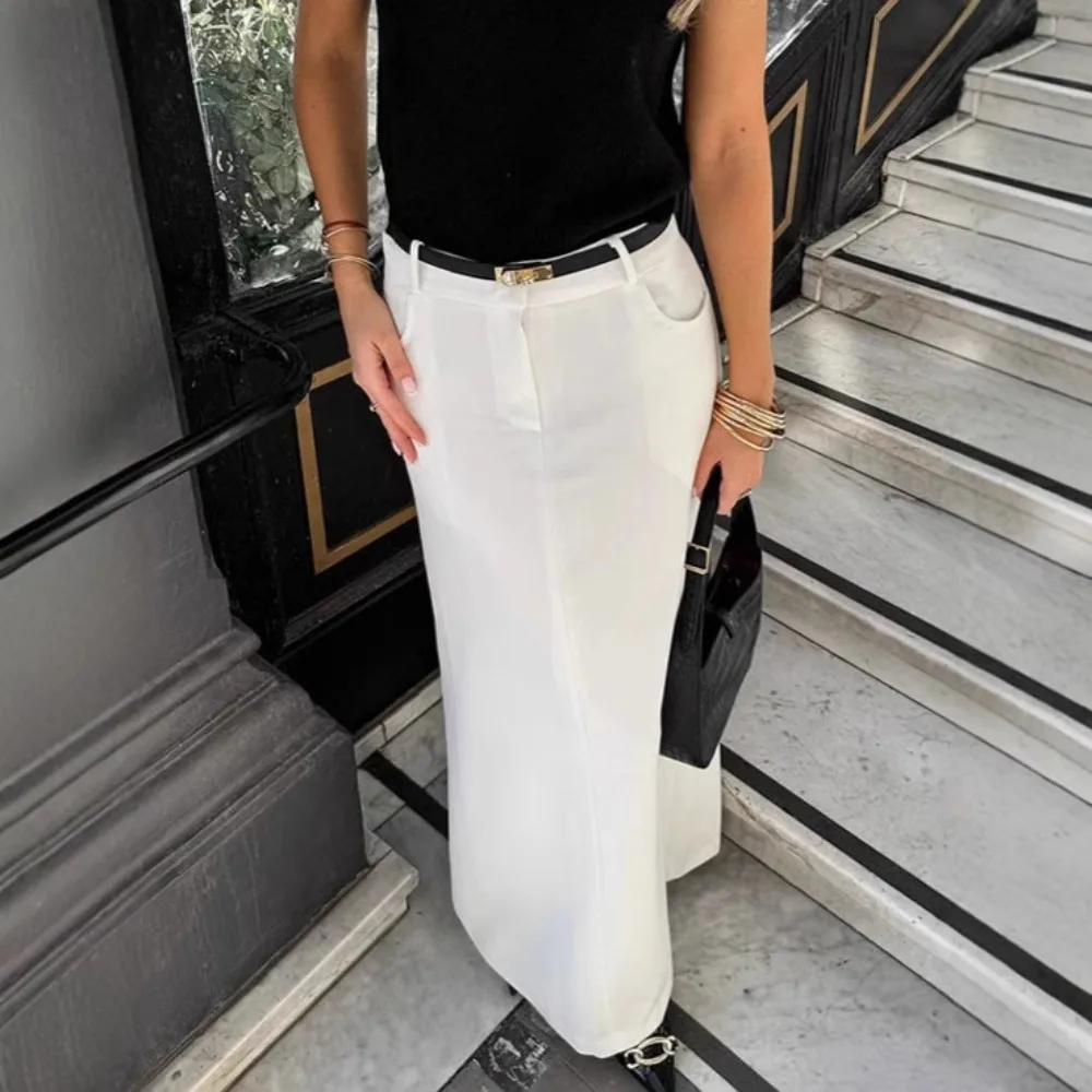 French Workplace Commuting Straight Leg Suit Skirt, Women's High-end Feeling, High Waist Split Half Skirt,solid Color Long Skirt